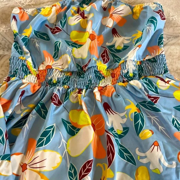 Floral Halter Dress in Blue and Yellow - Picture 3 of 6